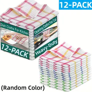 Pack of 12 cotton kitchen towels for washing, cleaning, and wiping; household kitchen rags, multifunctional absorbent cotton dishcloths.