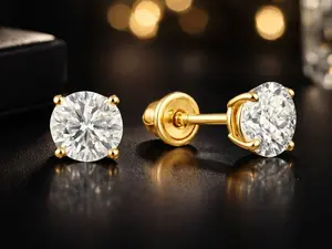 14K Yellow Gold CZ Screw Back Stud Earrings for Womens & Mens - Gifts for Birthday - Everyday Wear Use - Fashion Stylish Jewelry