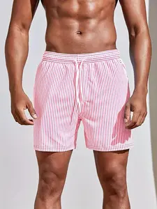 Men's Striped Beach Pants, Casual Short Pants, Summer Swimwear, Beach Swim Shorts, Breathable Quick-Dry, Lightweight Comfort, Ideal for Swimming Vacations