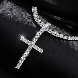 Full Moissanite Tennis Necklace with Pendant r Plated 18k Chain for Man Sparkling HipHop Party Jewely