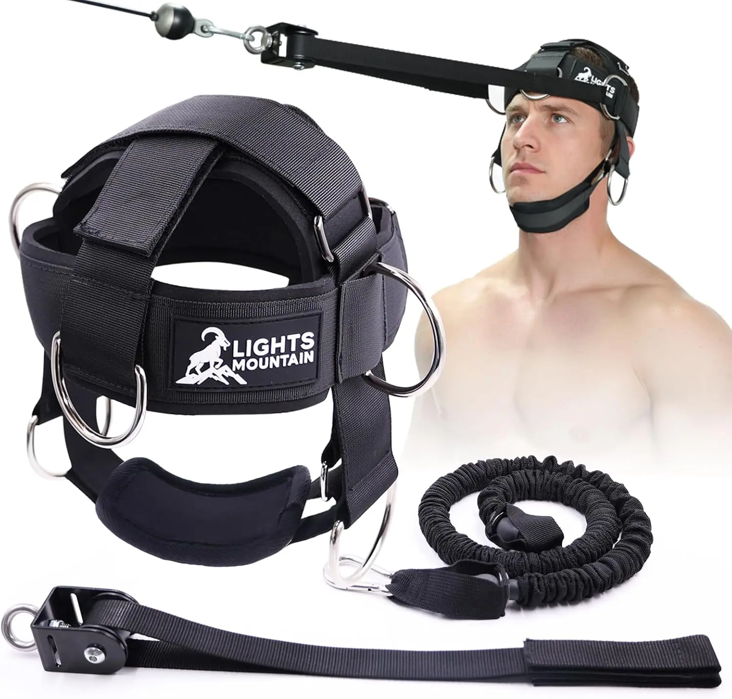 Adjustable Neck Harness with Pulley System & Resistance Bands – Multi-Directional Neck Weight Lifting Training for Strength, Stability & Posture – Padded Head Strap for Athletes & Fitness