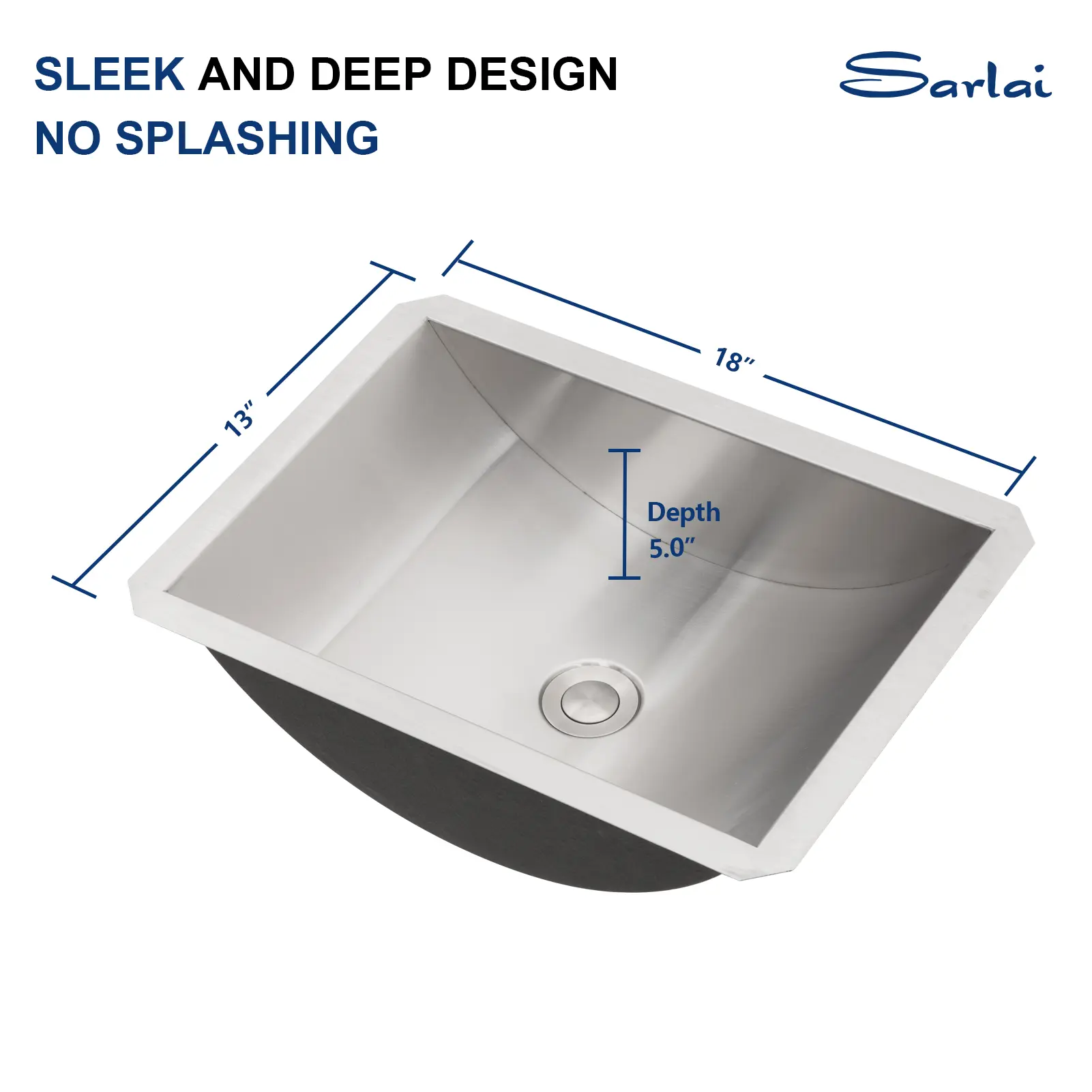 Sarlai 18 x 13 Inch Undermount Stainless Steel Bathroom Vessel Sink TopMount Vanity Sink Bathroom Vessel Sink