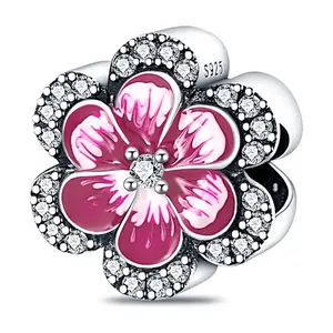 1 piece S925 sterling silver pink flower string is suitable for original 3mm bracelet necklace keychain DIY pendant to make women's gifts, suitable for birthday and holiday party gifts