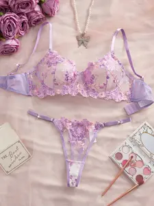 Lace Bra Set with Ditsy Floral Embroidery, Sexy Clubwear for Women, Romantic Underwear for Intimate Occasions, Perfect Valentine Gift, Lingerie, Fit