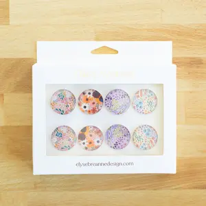 Glass Magnets | Set of 8 | 4 Patterns per Pack | Floral Home Kitchen Decor