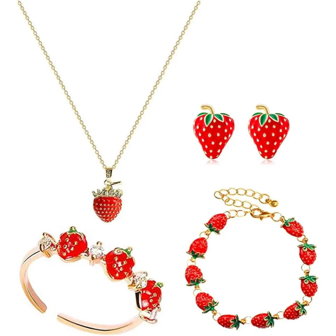 valentines gifts Strawberry Jewelry Set - Earring and Necklace Sets, Cute Big Red Earrings, Funny Necklace, Accessories, Costume Jewelry for Women