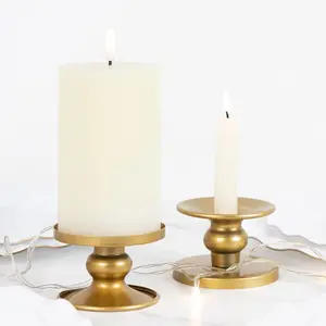 6 Pack Gold Metal Candle Holders, 2" Reversible Pillar & Taper Candlestick Stands