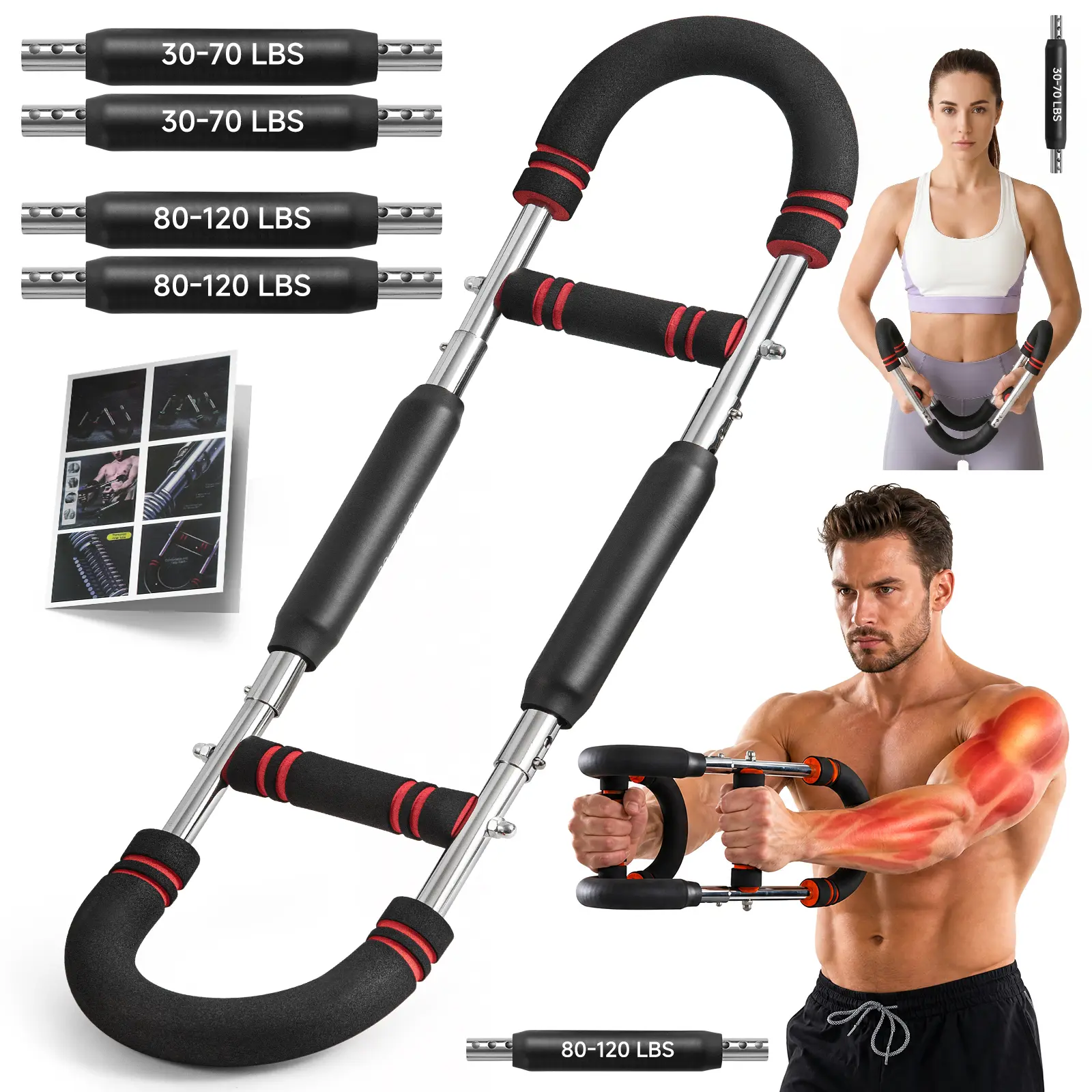 Twister Arm Trainer, 10 Resistance Levels Adjustable Arm Chest Exerciser, 4 Spring Detachable Power Twister Home Fitness Equipment for Upper Body Muscle Training, Perfect Gifts for Men and Women, Arm Strength Trainer exercise shoulder
