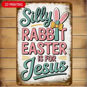 2D Vintage Silly Rabbit Easter Iron Sign Religious Bunny Wall Decor for Room, Bathroom, Bar, Cafe, Garage, Garden & Outdoor Decoration - Iron Metal Sign Print 8X12 Inch