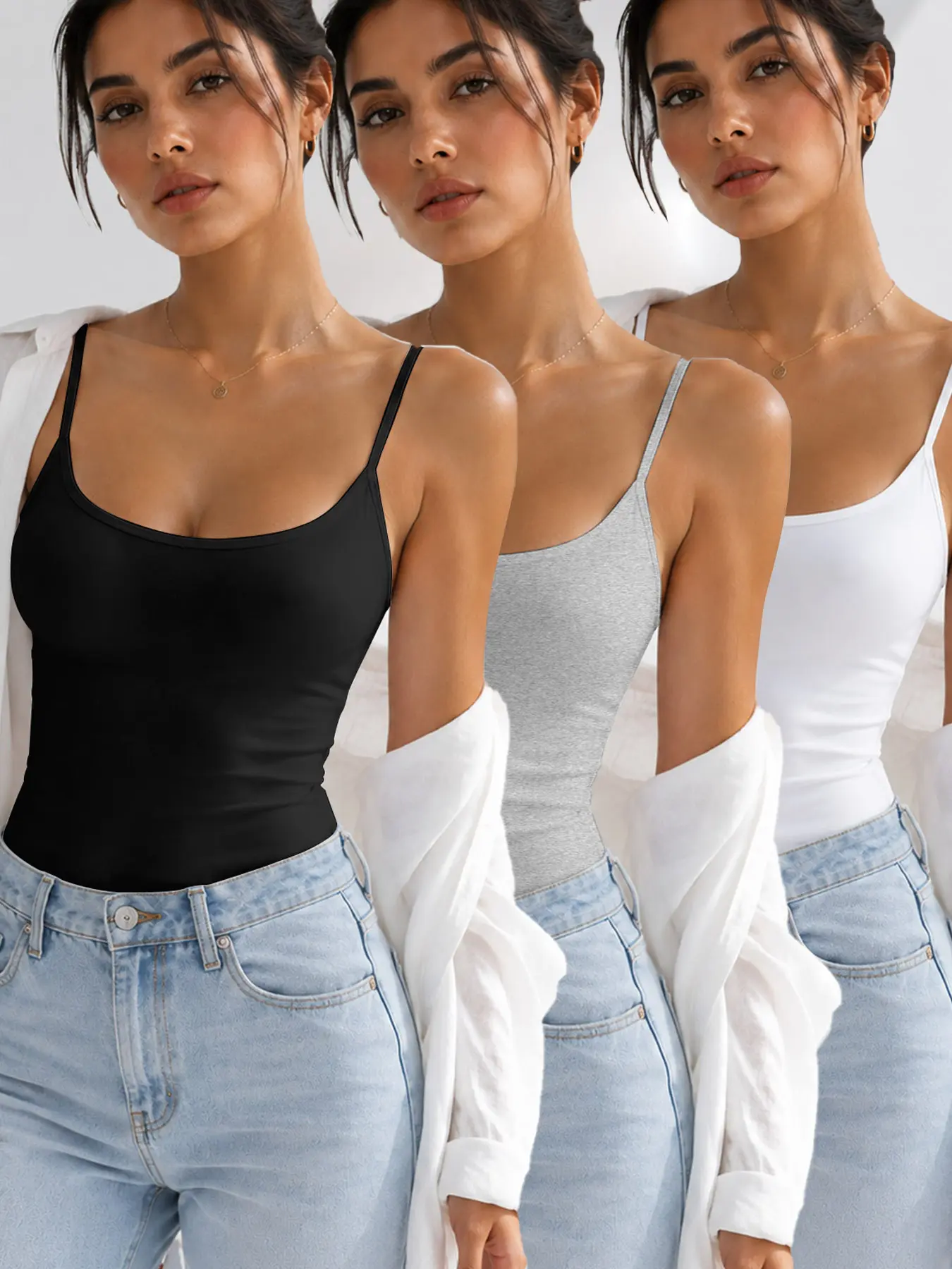 Women's Seamless Adjustable Thin Strap Cotton Camisole Vest Inner Layering Top Fitted And Slimming Soft Breathable Casual Everyday Shirt