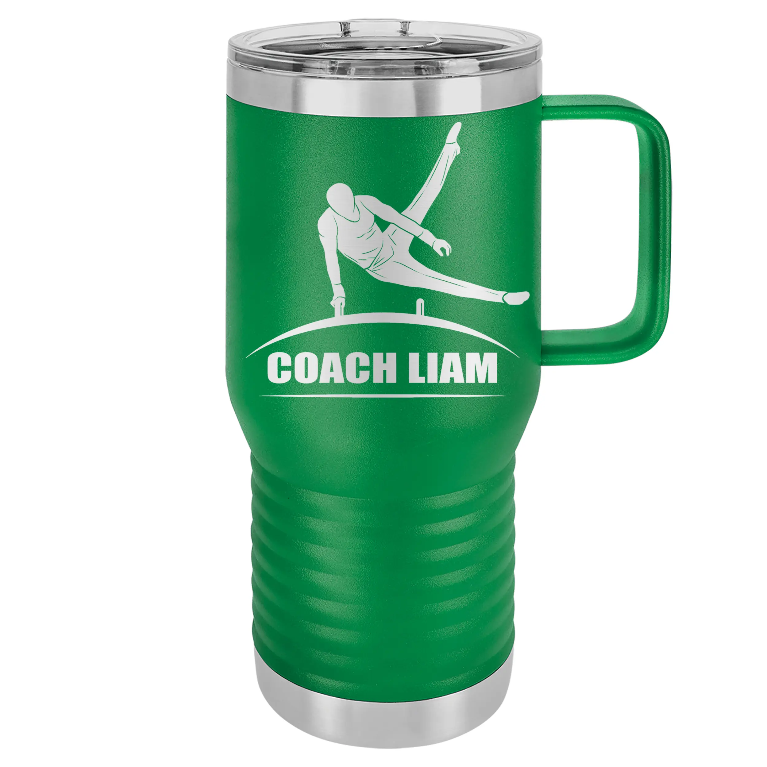 Personalized Mens Gymnastics Coach, Boys Gymnast Travel Mug Appreciation Gift Laser Engraved 20 oz. Stainless Travel Mug 13 Colors Available