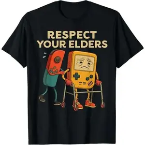 NewRespect Your Elders Retro Gaming Funny Gamer Controller 80s T-Shirt Shirt Printed in USA(T)