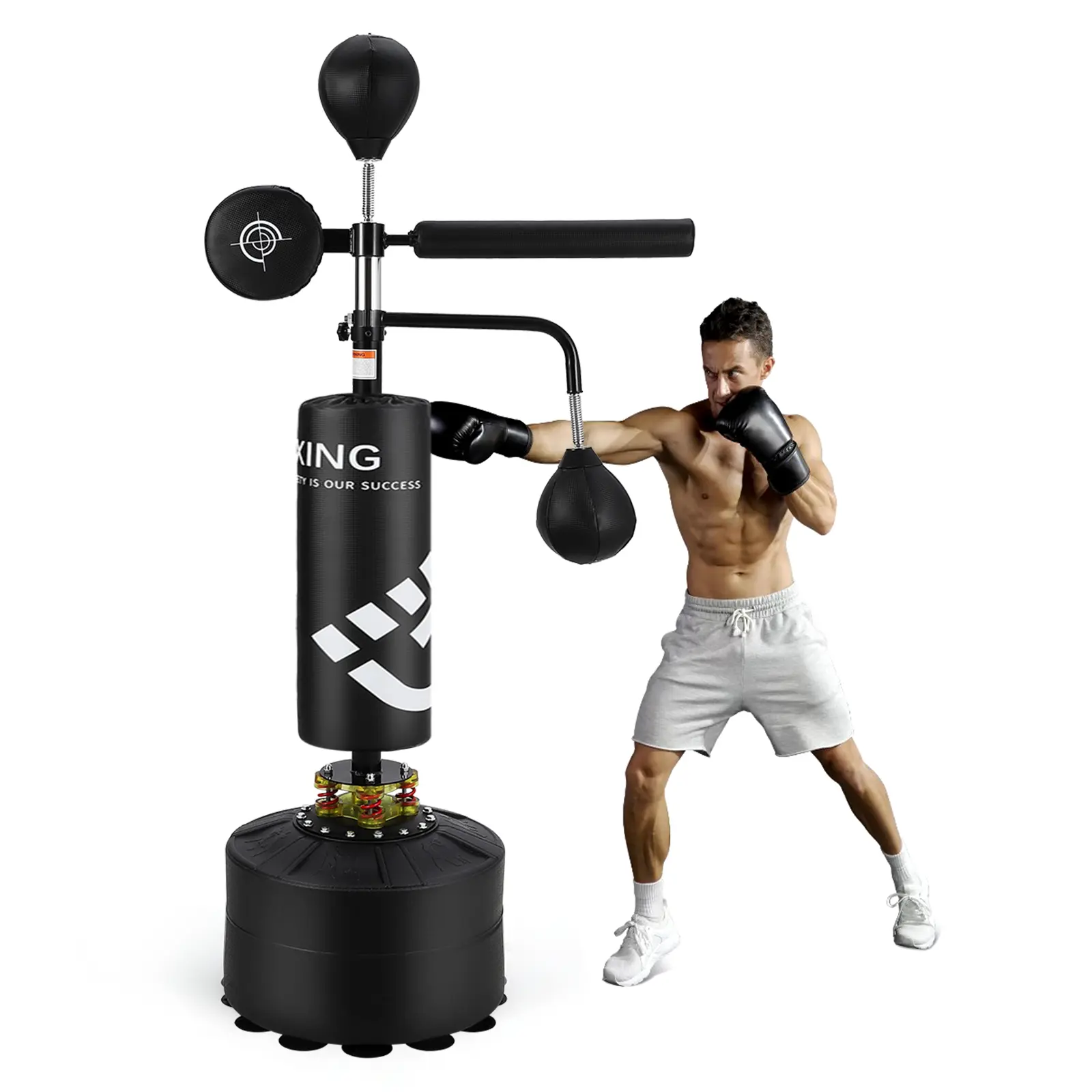 5-in-1 Freestanding Punching Bag with Stand for Adults – Heavy Boxing Bag with Adjustable Height, 360° Rotate Bar, Dual Speed Bags, Hitting Objective – Ideal for Kickboxing, MMA, Home Gym Training