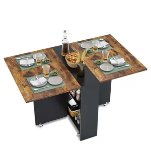 Folding Dining Table with Storage Shelf Brown and Black