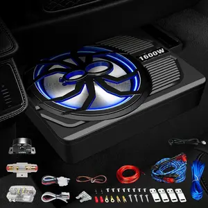 TANVSO 2026 Upgrade 1600W Slim Under-Seat Car Subwoofer with Built-In Amplifier, RGB Blue Pulse Light, Low-Pass, Gain & Bass Boost Controls – Father's Day Gift for Cars, Trucks amp li fire