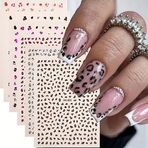6 Pcs Leopard Pattern Nail Art Stickers, Cow Zebra Designs, 3D Self-Adhesive Nails, DIY Manicure, Glossy Surface, Easy Application, Glossy Finish