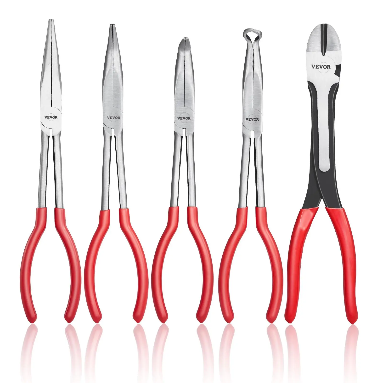 【Summerfinds】VEVOR 5-Piece Needle Nose Pliers 11 in Long Needle Nose Pliers SetDiagonal Cutting Pliers45°/ 90° Bent Nose PlierRound Nose PlierLong Nose PlierProfessional Pliers Set with Storage Bag