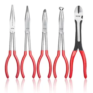 VEVOR 5-Piece Needle Nose Pliers,  11 in Long Needle Nose Pliers Set, Diagonal Cutting Pliers, 45°/ 90° Bent Nose Plier, Round Nose Plier, Long Nose Plier, Professional Pliers Set with Storage Bag