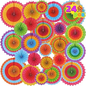 JOYIN 24 Colorful Hanging Paper Fan Round Wheel Disc for Fiesta Party Supplies Decoration, Luau Event Photo Props, Cinco De Mayo Mexican Festivals, Carnivals, Taco Tuesday Event.