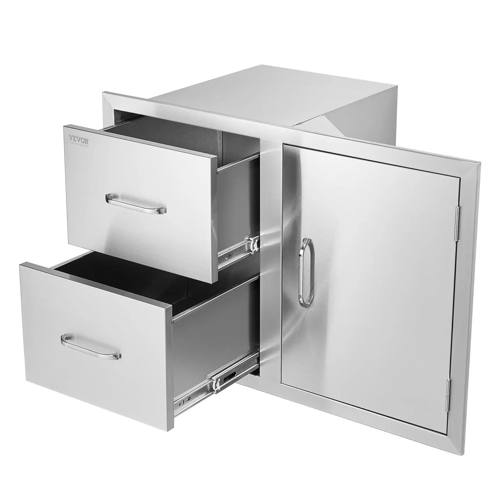VEVOR Outdoor Kitchen Door Drawer Combo 32.5\" W x 21.6\" H x 20.5\'\'D, Access Door/Double Drawers with Paper Towel Rack, BBQ Island Drawers with Stainless Steel Handles for Outdoor Kitchen#BacktoSchool