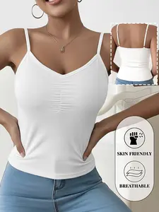 🔥 Summer Lightweight Breathable V-Neck Ruched Wireless Tank Top With Inner Soft Padding, Braless Design, Fine Ribbed Fabric No Sweaty No Sticky, Slim Fit Not Bulky, Perfect For Summer Outings, Vacation, Layering And Outerwear