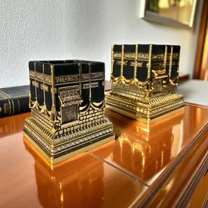 Golden Kaaba Replica Statues & Figurines Handmade Islamic Kaaba Accessory with Crystals Gold-Gilded Paint for Eid Ramadan Hajj Umrah Decorative Ornaments christmas gift home decor Marble Religious