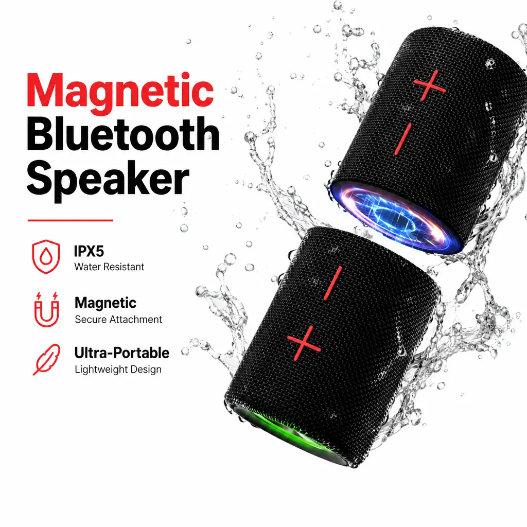 SummerWins Twins Rechargeable Bluetooth Connectivity Speakers - 20W Bass Boost Subwoofer Audio, 2-in-1 Mini Portable Magnetic Unit, IPX4 Water Resistant, 10H Playtime, TWS Pairing, BT5.3, FM Radio, Charging, Stereo, Connection, for Home, Campfire Parties