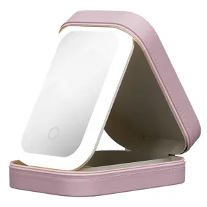 Portable Large Capacity Makeup Bag with LED Mirror, Adjustable Brightness LED Light Cosmetic Storage Containers Set, Travel Makeup Organizer