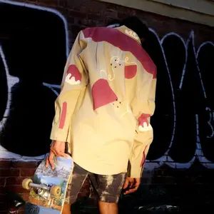 “Loopy Maroon” Hand-Drawn Up-cycled Button Down