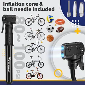WEST BIKING Bicycle Pump Mini Bike Pump - Aluminum Alloy Cycle Pump for Presta & Schrader Valve, Portable Lightweight Bike Tyre Pump Fast Tyre Inflation Mini Air Pump for Mountain Road Bike Ball Pump