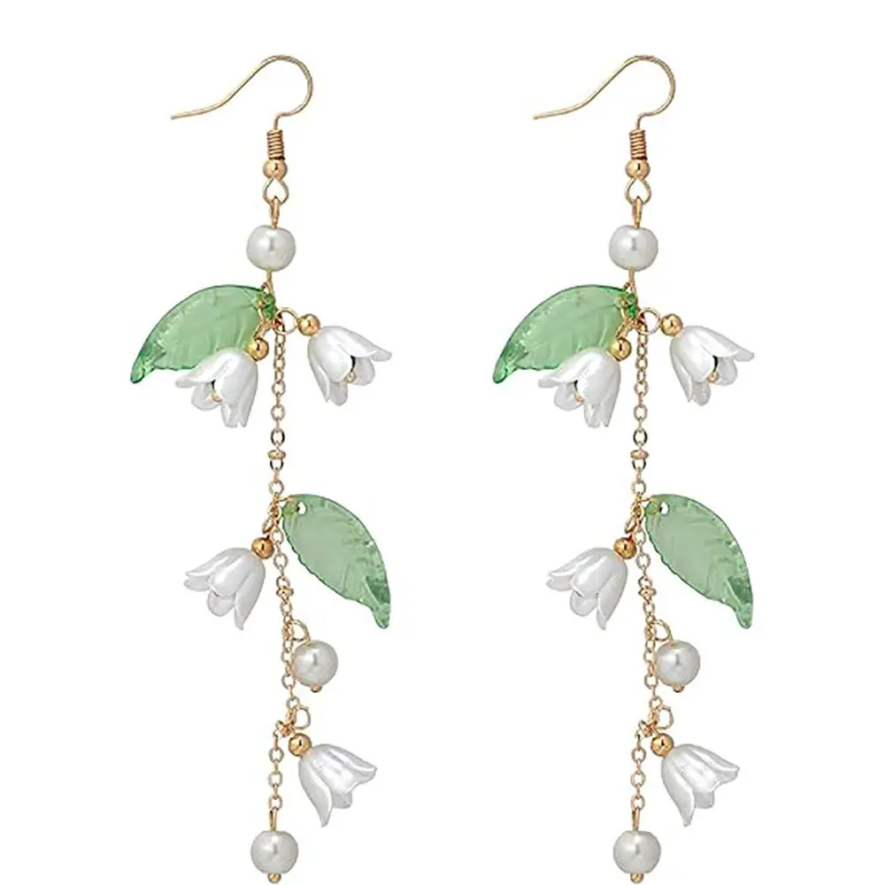Fairycore Floral Drop Dangle Earrings, Glass Bell Orchid Cherry Blossom Tassel Ear Hooks, Gold Tone Lightweight Statement Ear Jewelry For Hanfu Cosplay Wedding Bridal Daily Soft Romantic Outfit Gift