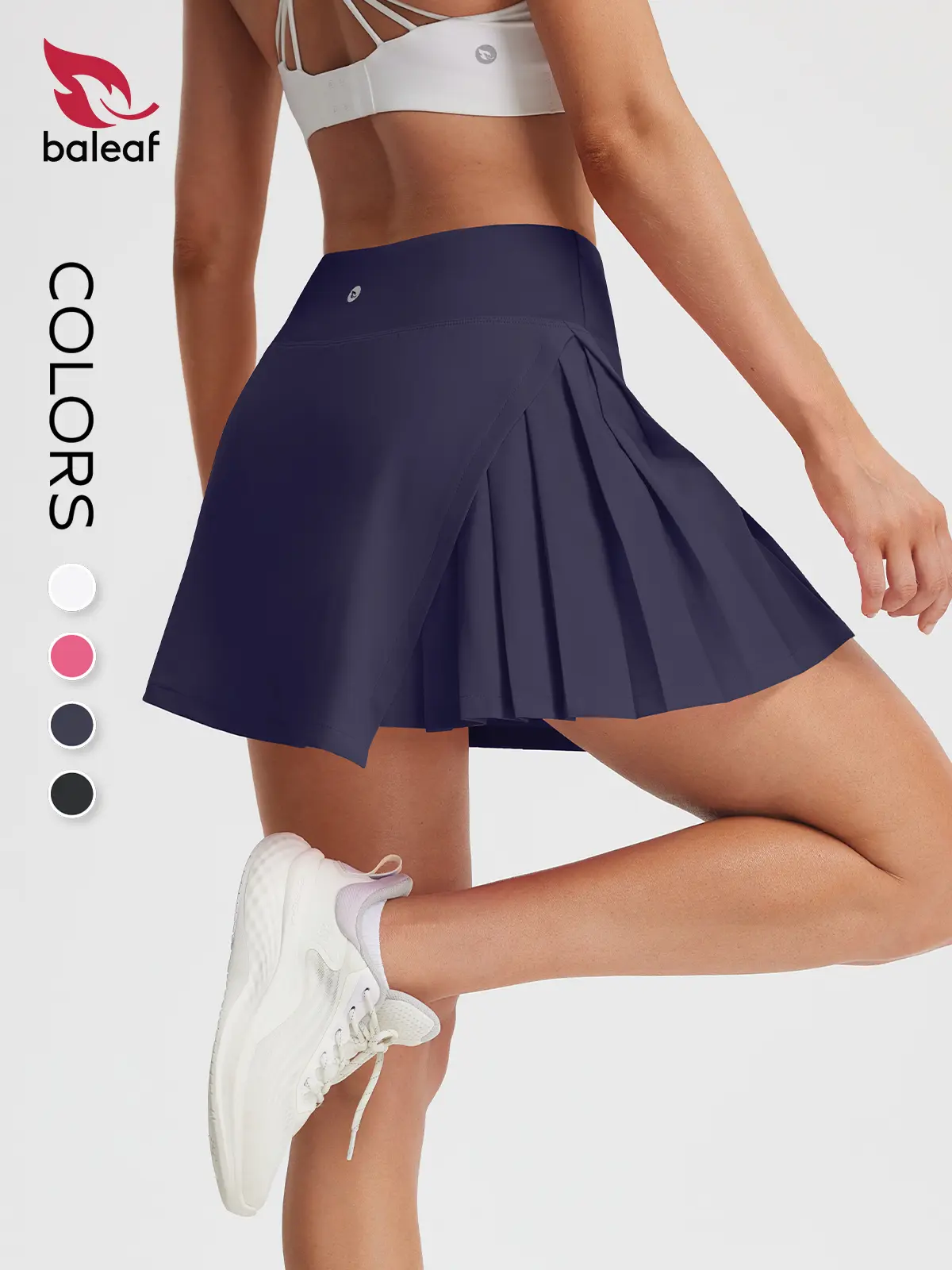 BALEAF Women's Tennis Skort High Waisted A-Line Athletic Skirt with Side Pleats Slit Pockets UPF 50+ Sun Protection Tummy Control Lightweight Quick Dry Golf Pickleball Running Travel Outdoor Casual Everyday Wear