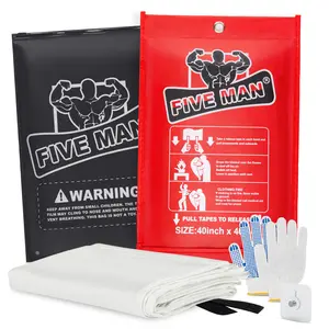 FIVE MAN Emergency Fire Blanket - Fire Suppression For Home & Kitchen 40"x40" Fireproof Fiberglass Safety Blankets Heat Resistant & Easy To Use Smothers Grease & Electrical Fires