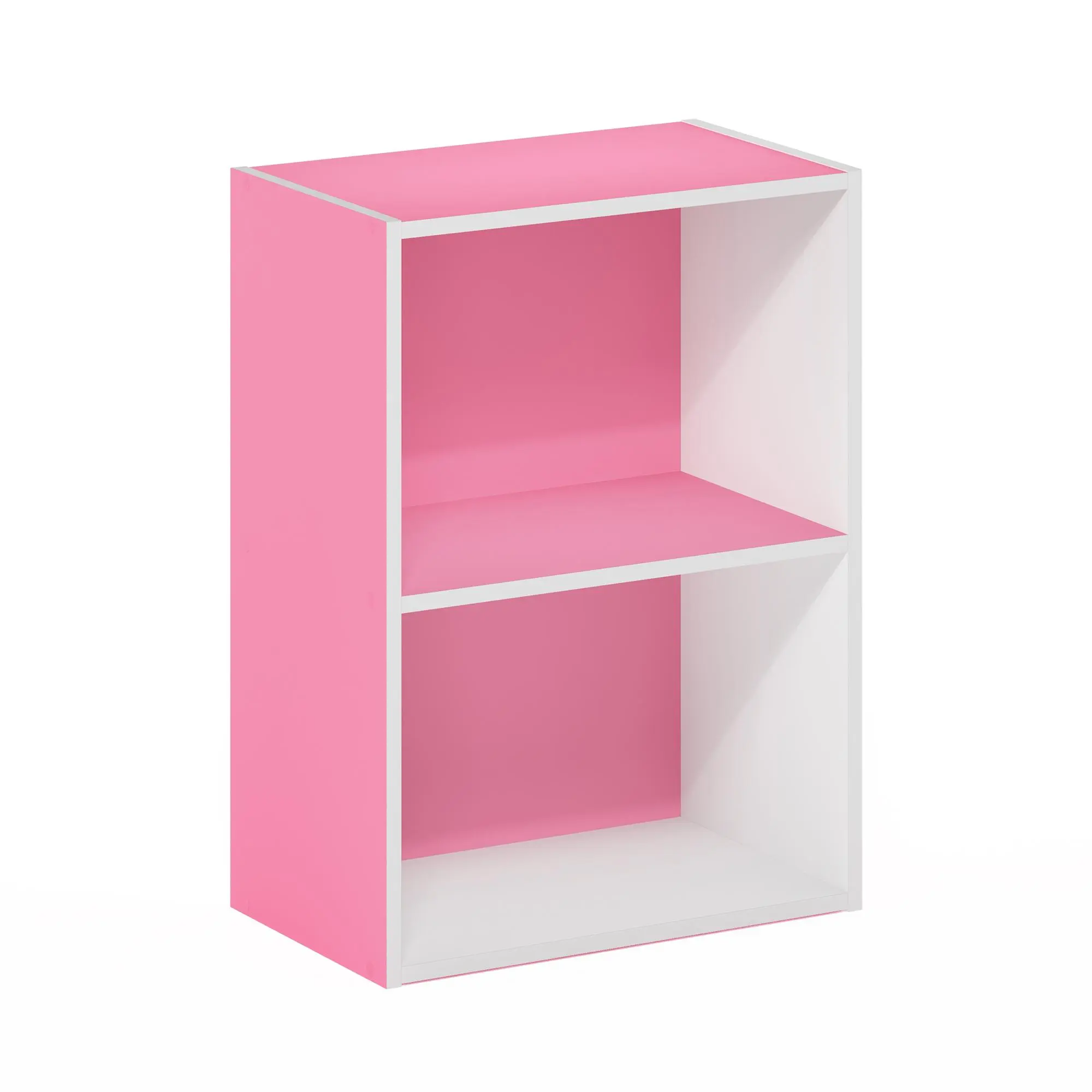 LUDER Composite Wood 2-Tier Open Bookcase, 2-Shelf Unit, 9x16x21 in, for Living Room & Bedroom, Pink/White Indoor Furniture Shelf, Two-Shelf Unit
