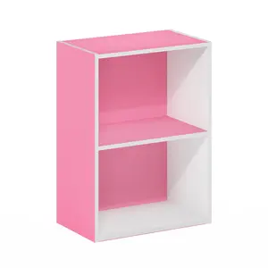 LUDER Composite Wood 2-Tier Open Bookcase, 2-Shelf Unit, 9x16x21 in, for Living Room & Bedroom, Pink/White Indoor Furniture Shelf, Two-Shelf Unit