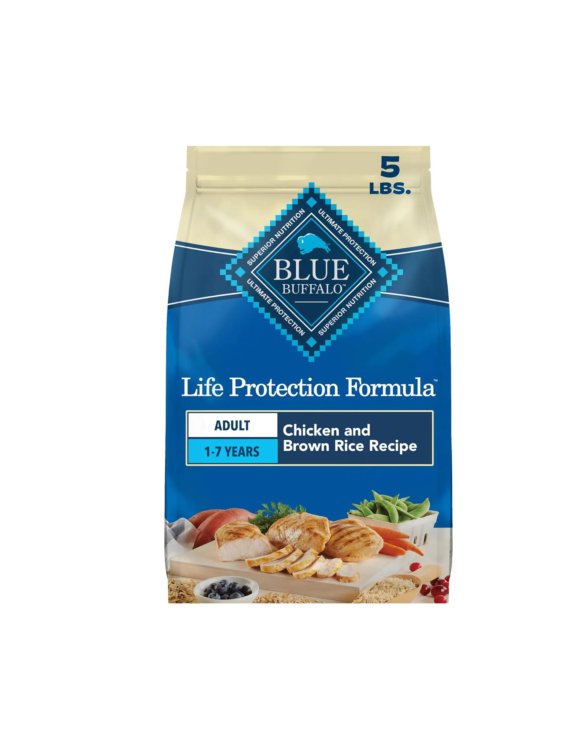 Blue Buffalo Life Protection Formula Chicken & Brown Rice Adult Dry Dog Food, Supports Immunity with Antioxidant-Rich LifeSource Bits, Promotes Healthy Muscle Development, Skin & Coat Health, 5 lbs.