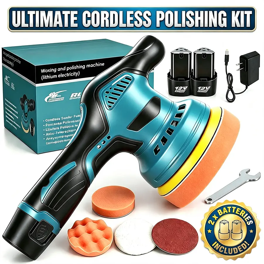 Cordless Car Buffer Polisher Kit 6 Inch with 12V 2x1300mAh & 4 Attachments 8 Variable Speed 2800-5500RPM Orbital Polisher for Detailing Sanding Scratch Removing