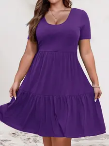 【Plus Size】 Solid Color Tee Dress, Casual Fit Dress, Casual Chic Dress, Casual Short Sleeve Dress for Summer, Women's Plus Clothing for Daily Wear