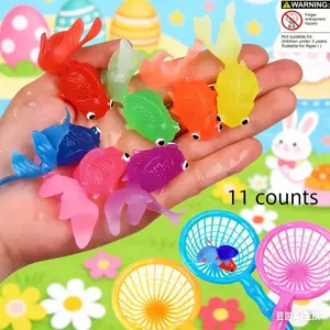 Cute 8 Fish + 3 Net Pouch Floating Simulation Soft Rubber Goldfish Toy, Indoor Outdoor Water Game, Party Decoration, Christmas Gift