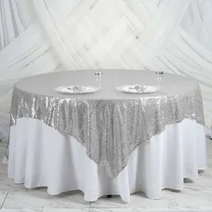 Sequin Table Overlay 90"x90" Silver - Sparkly Table Topper