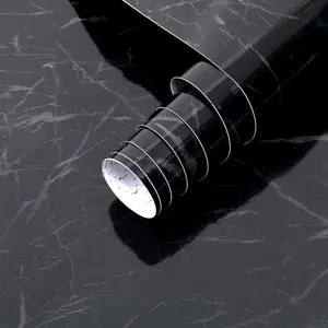 Classic Black Marble Print Rectangular Peel-and-Stick Decorative Wallpaper Roll, 17in x 120in Self-Adhesive Removable Waterproof Vinyl, for Cabinets, Wall Covering
