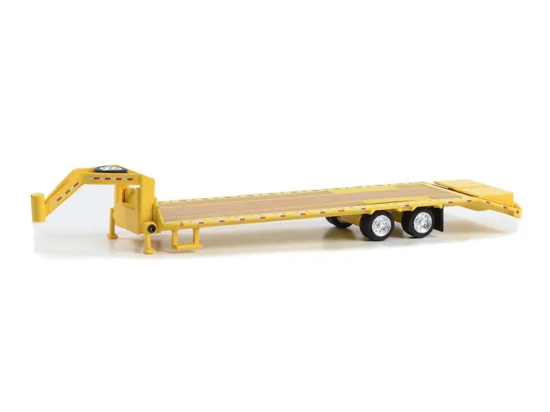 Gooseneck Trailer - Yellow w/ Red and White Conspicuity Stripes Diecast 1:64 Scale Model - Greenlight 30485, Model Cars, Heavy Truck Model Diecast Toys