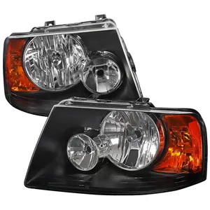 2003-2006 Expedition Factory Style Headlight Assemblies w/ Amber Reflector (Matte Black Housing/Clear Lens)