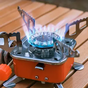 Camping Gas Stove, Portable Backpacking Stove with Piezo Ignition, Windproof Outdoor Stove with Stable Support Stand, High Efficiency Lightweight Camp Stove for Hiking Picnics & Backpacking Trips