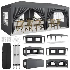 10x20 Heavy Duty Pop Up Canopy Tent with 6 Removable Sidewalls, Easy Up Commercial Canopy Tents for Parties, Large Outdoor Canopies with 3 Adjustable Heights, Stakes X18, Ropes X6, Grey