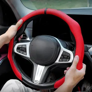 2026 New Car Models Nappa Leather Steering Wheel Cover Quick Turn Non-Slip Breathable Ultra-Thin All-Season Use for Modern Drivers White Leather Red Stitching Automotive Steering  wheelcover steering wheel alignment mark