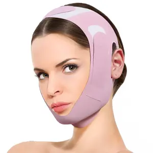 BRILLURE V-Line Lifting Chinstrap for Sleeping - Reusable Adjustable Jawline Shaper Belt - Prevents Sagging & Improves Posture - Pink Color