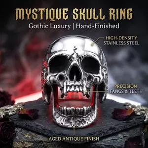 Hip hop retro punk style long tooth zombie skull ring Gothic style titanium steel men's ring gift ring Inspirational Trauma Ring Vintage Rings Jewelry