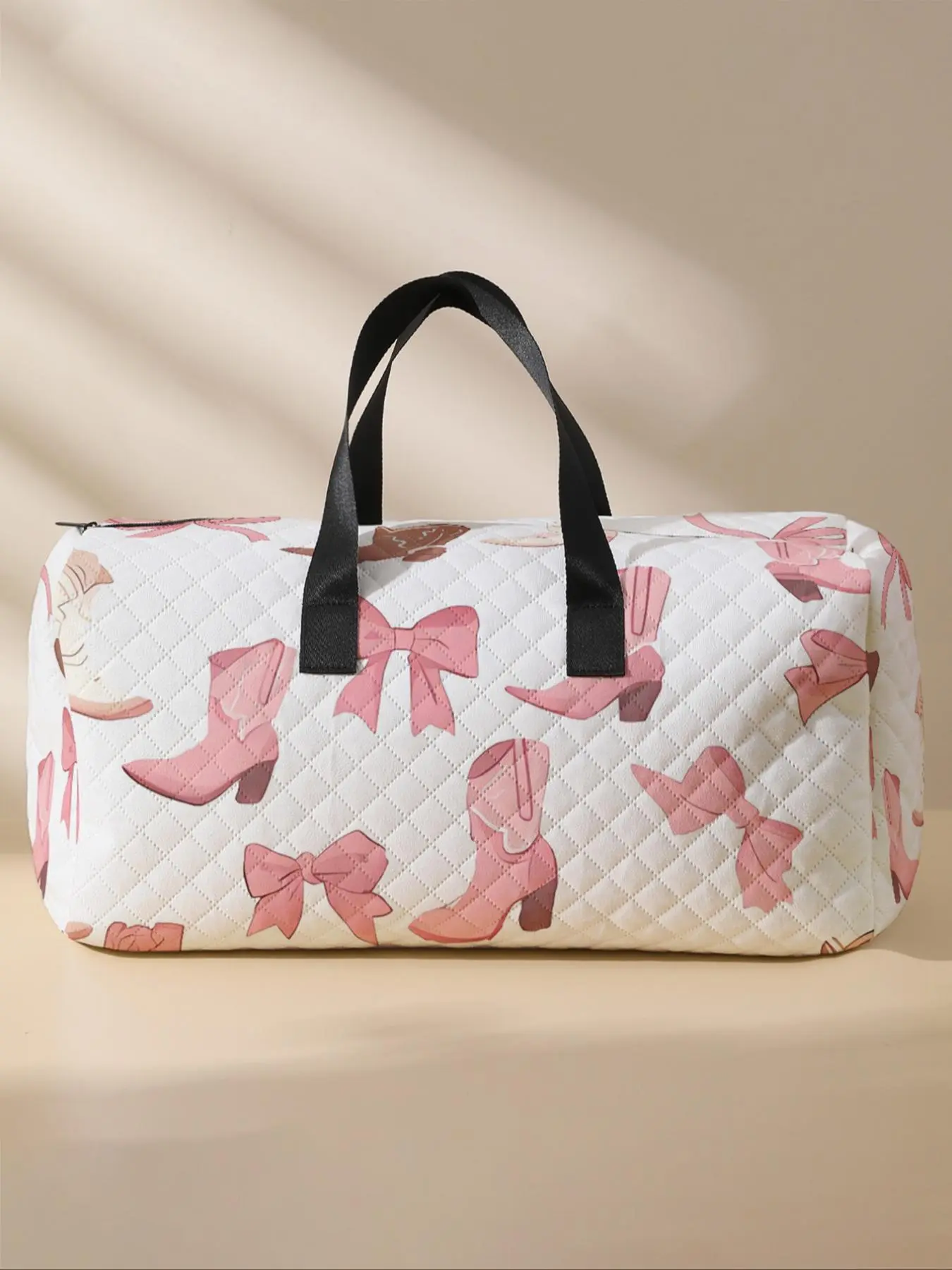 Bow Pattern Travel Bag, Large Capacity Travel Bag with Shoe Storage, Portable Overnight Bag, Fashionable Duffel Bag for Women & Girls, Travel Duffle Bag, Travel Luggage