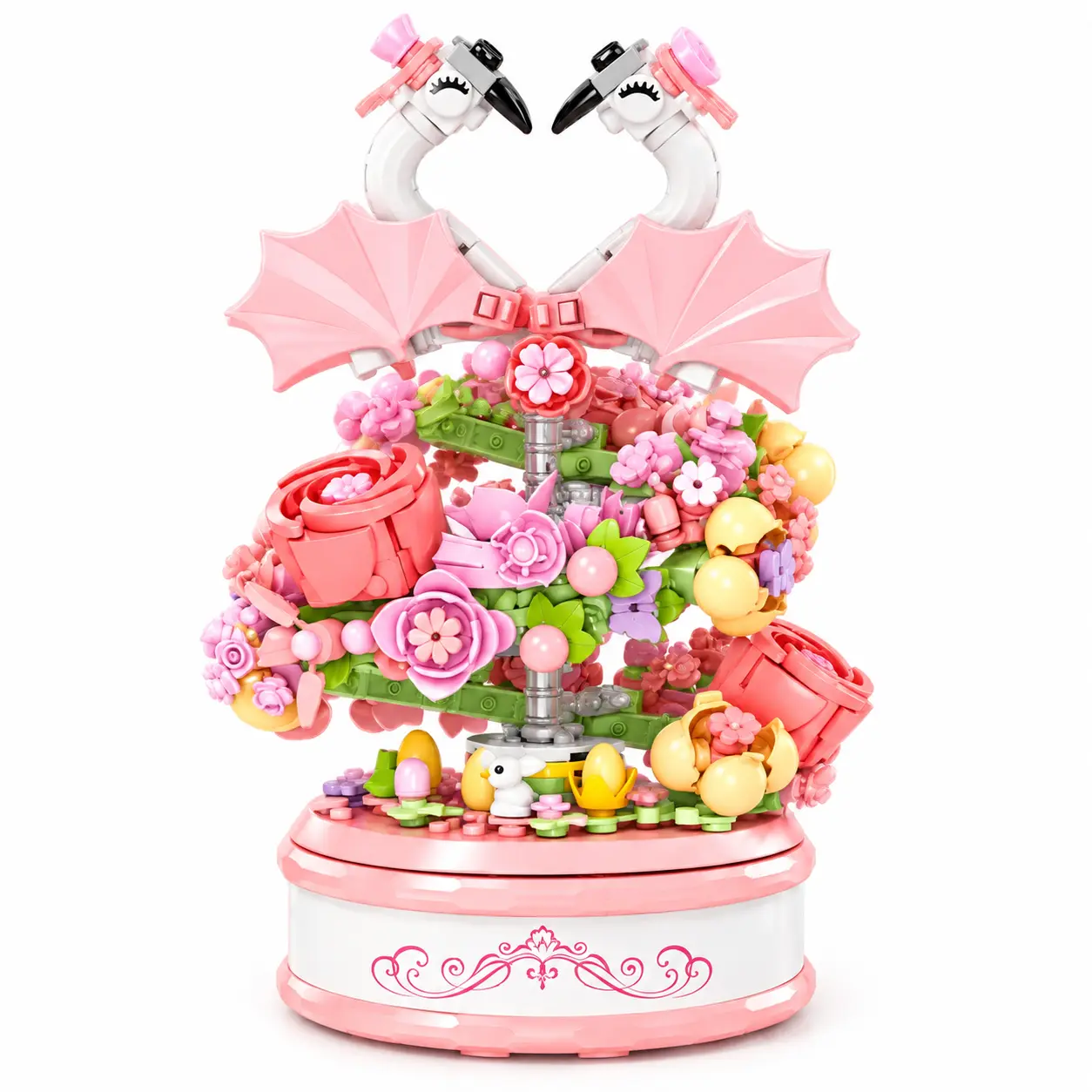 Pink Swan Music Box - Romantic Building Fun with Floral Design and Swan Motif for Decorative and Gift Purposes
